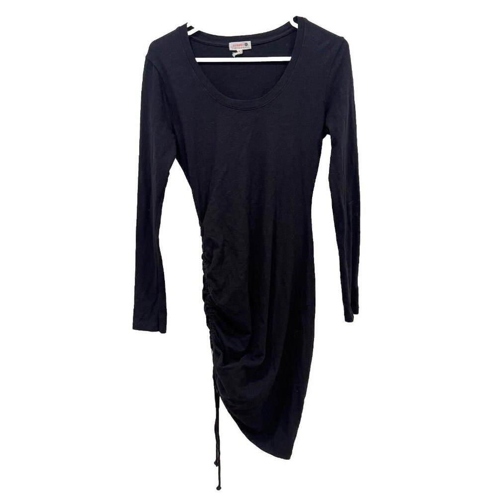 Anthropologie Black Long Sleeve Ruched Asymmetrical Dress